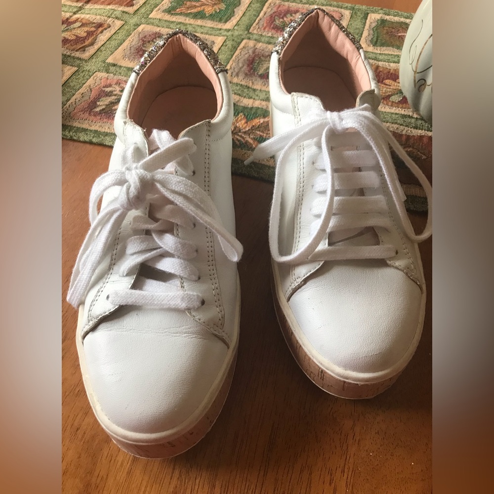 kate spade White Leather Sneakers with Multicolor Glitter Heel - Picture 4 of 9
